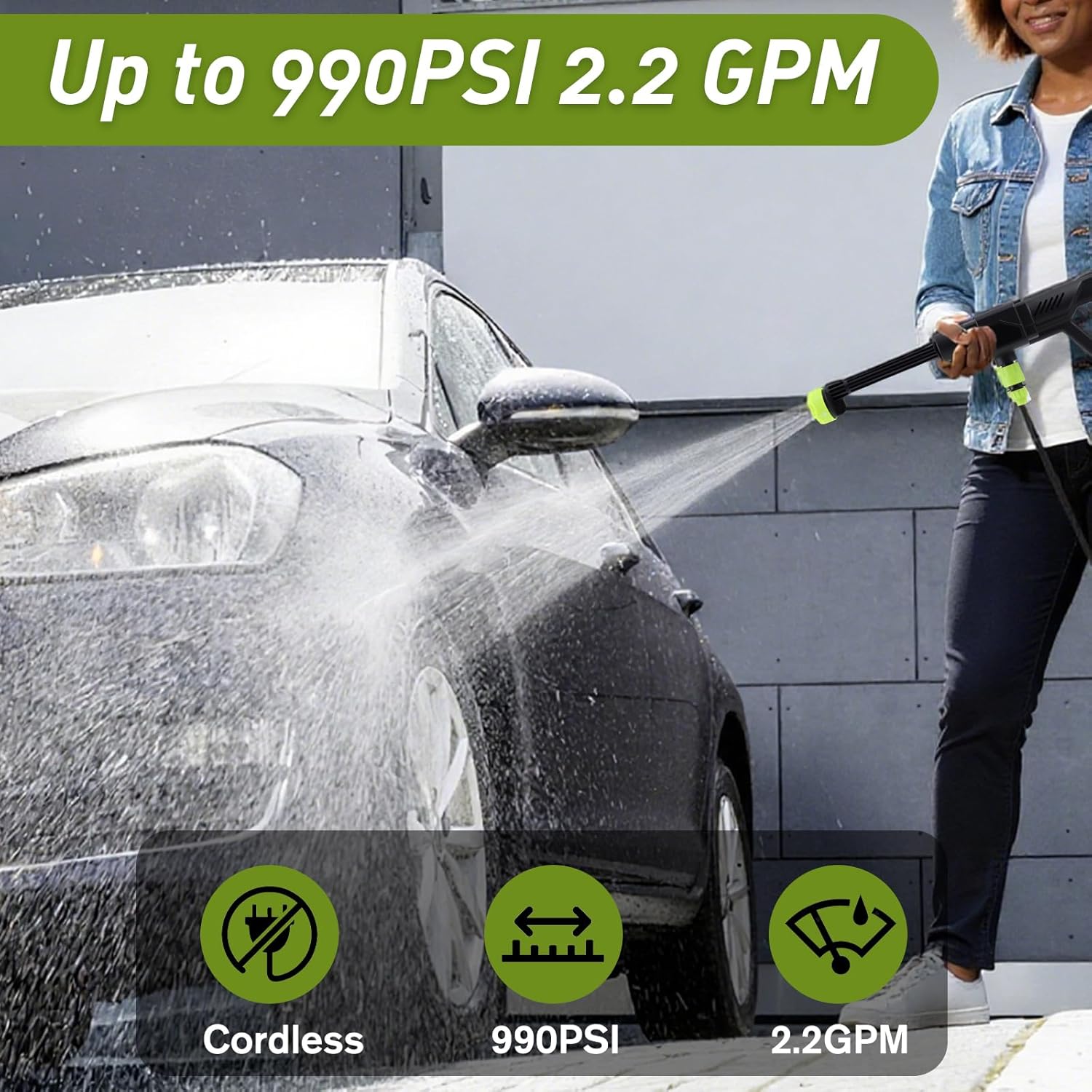 Cordless Pressure Washer,1200PSI Battery Powered with Foam Cannon, 6-in-1 Nozzle, Portable Power Washer for Car, Patio, Home & Garden Cleaning - Image 7