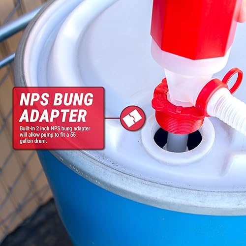 Miniatura 6 de TERA PUMP TRDRUM40 - Bomba de tambor de combustible manual compacta sin BPA, resistente, portátil, con longitud ajustable para barriles de tambor de