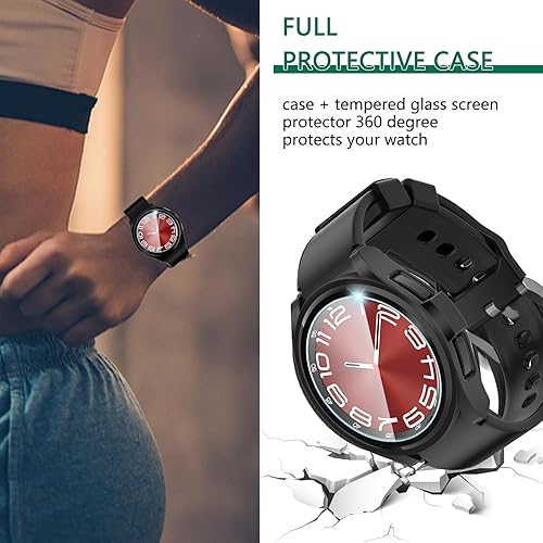 Miniatura 3 de Haojavo Paquete de 2 + 4 fundas protectoras de pantalla para Samsung Galaxy Watch 6 Classic de 1.693 in, 2 unidades de carcasa protectora de