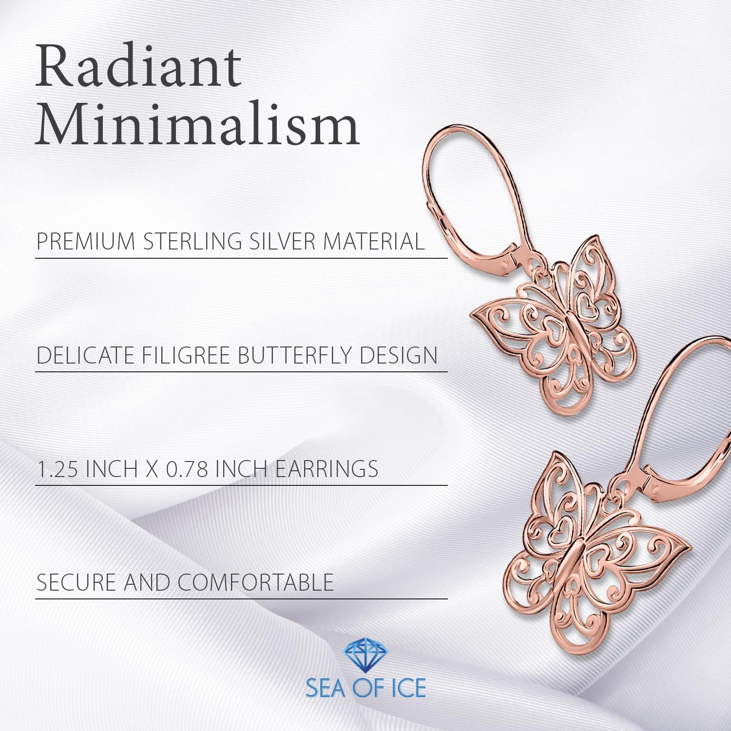 Sterling Silver Butterfly Earrings - Filigree Dainty Drop Dangle Leverback – Dangle Earing for Women - Sterling Silver Earrings for Women - Image 8