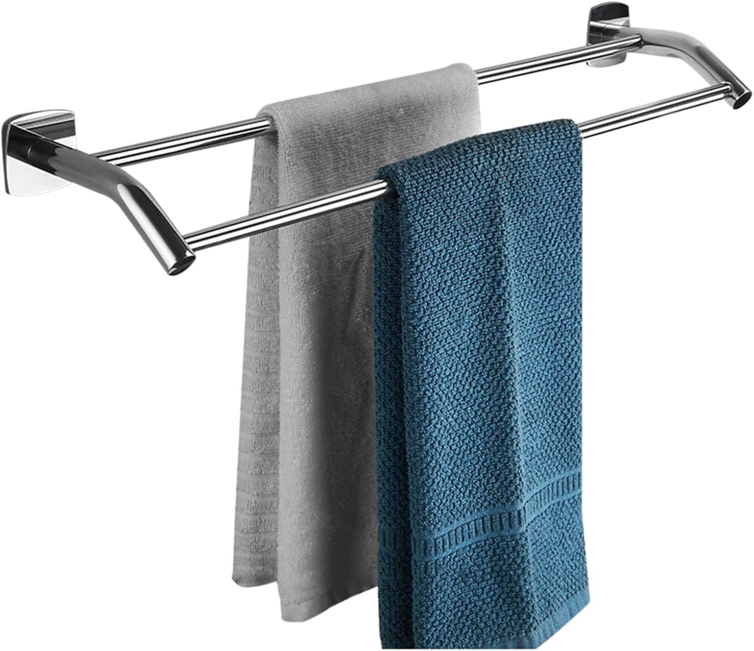 Self-Adhesive Stainless Steel Towel Holder - Double Wall-Mounted Rack for Kitchen & Bathroom, No Drilling Required, 40cm, Silver, Space-Saving Solution