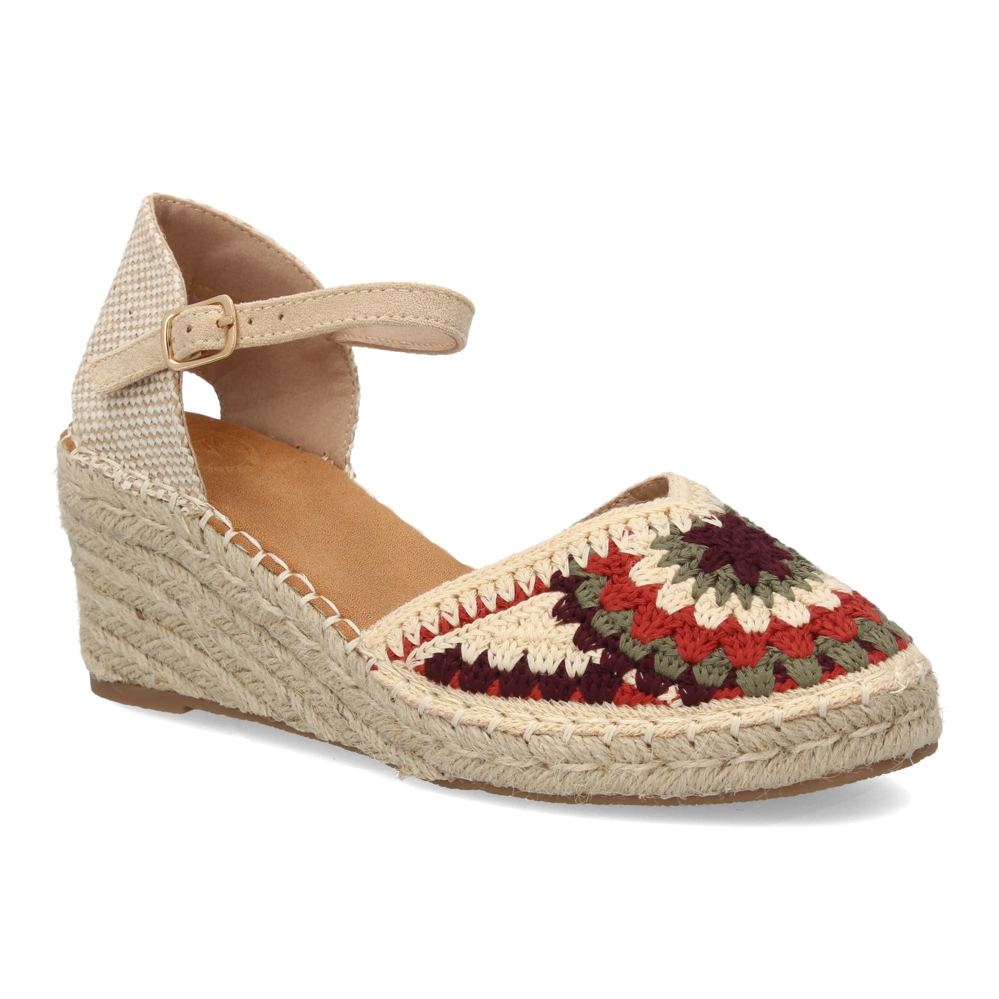 shoes&blues.es Alpargata de Cuna de Yute para Mujer, Empeine con Diseno Trenzado. Cierre Ajustable de Hebilla en el Tobillo, Suela Acolchada, Ligera y Comoda, Ideal Verano.
