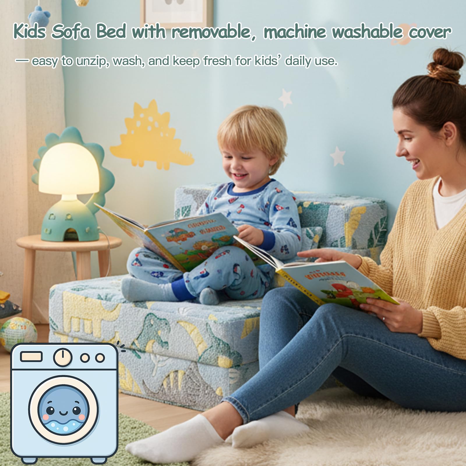 Canapé-lit pour enfants, matelas de sol phosphorescent, canapé modulaire bleu pour bébé, canapé pliable pour enfants, futon convertible, matelas pliable pour salle de jeux, dinosaure vert