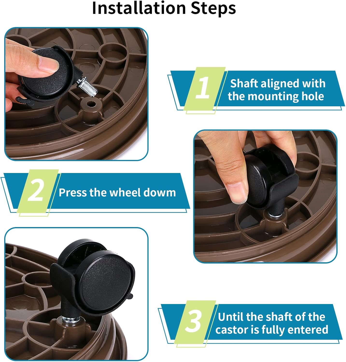 Skelang 3 Pcs Plant Caddy, 11.8" Plant Stand, Round Plant Pallet Pot with Lock Wheels, Rolling Tray Planter Trolley Casters, Moving Plant Pot Saucer for Patio, Garden, Indoor