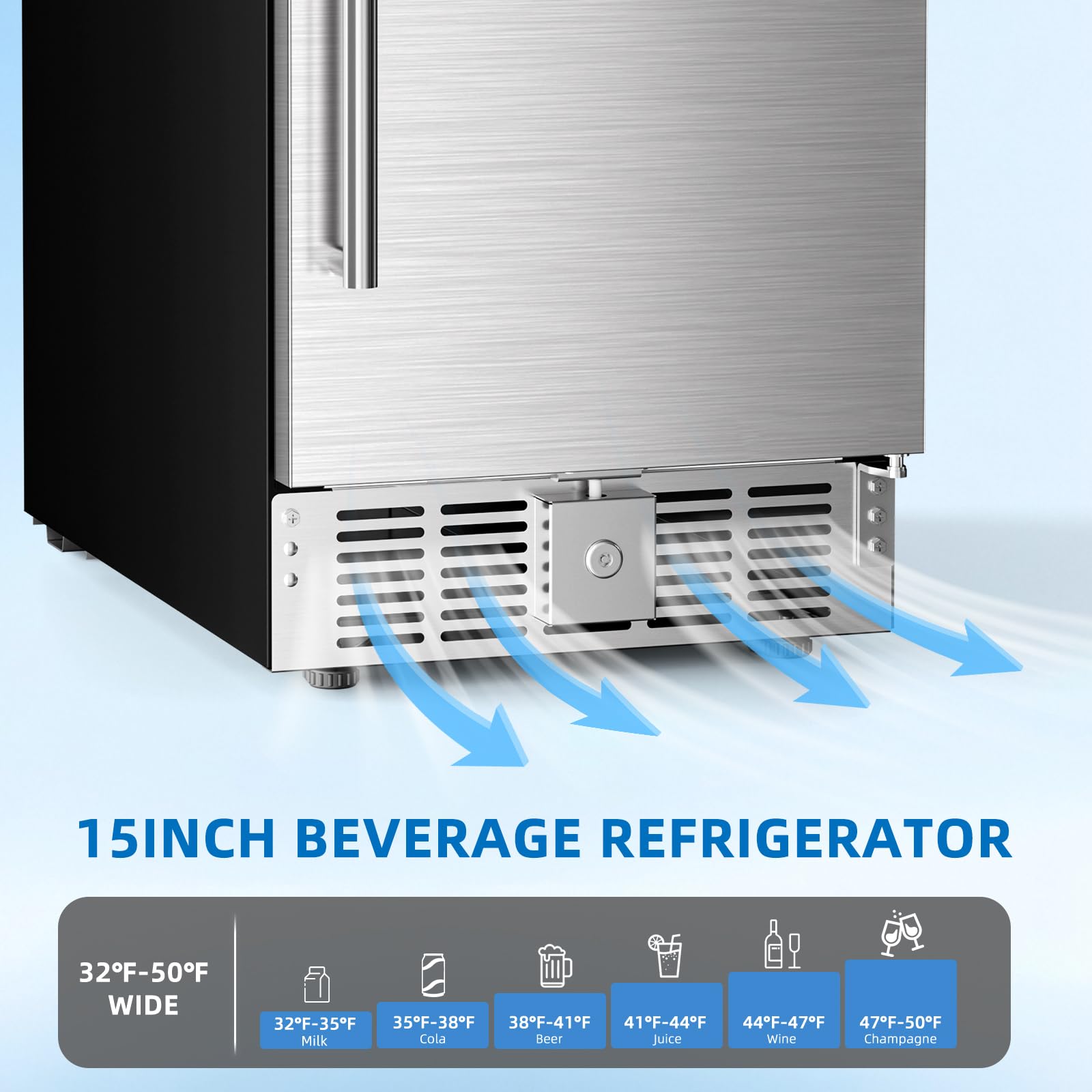 Antarctic Star 15 Inch Undercounter Beverage Refrigerator, 135 Can Built-In Or Freestanding Compact Beverage Cooler With Stainless Steel Door, Outdoor Refrigerator For Patio Home Kitchen on Fridge.com - View 3