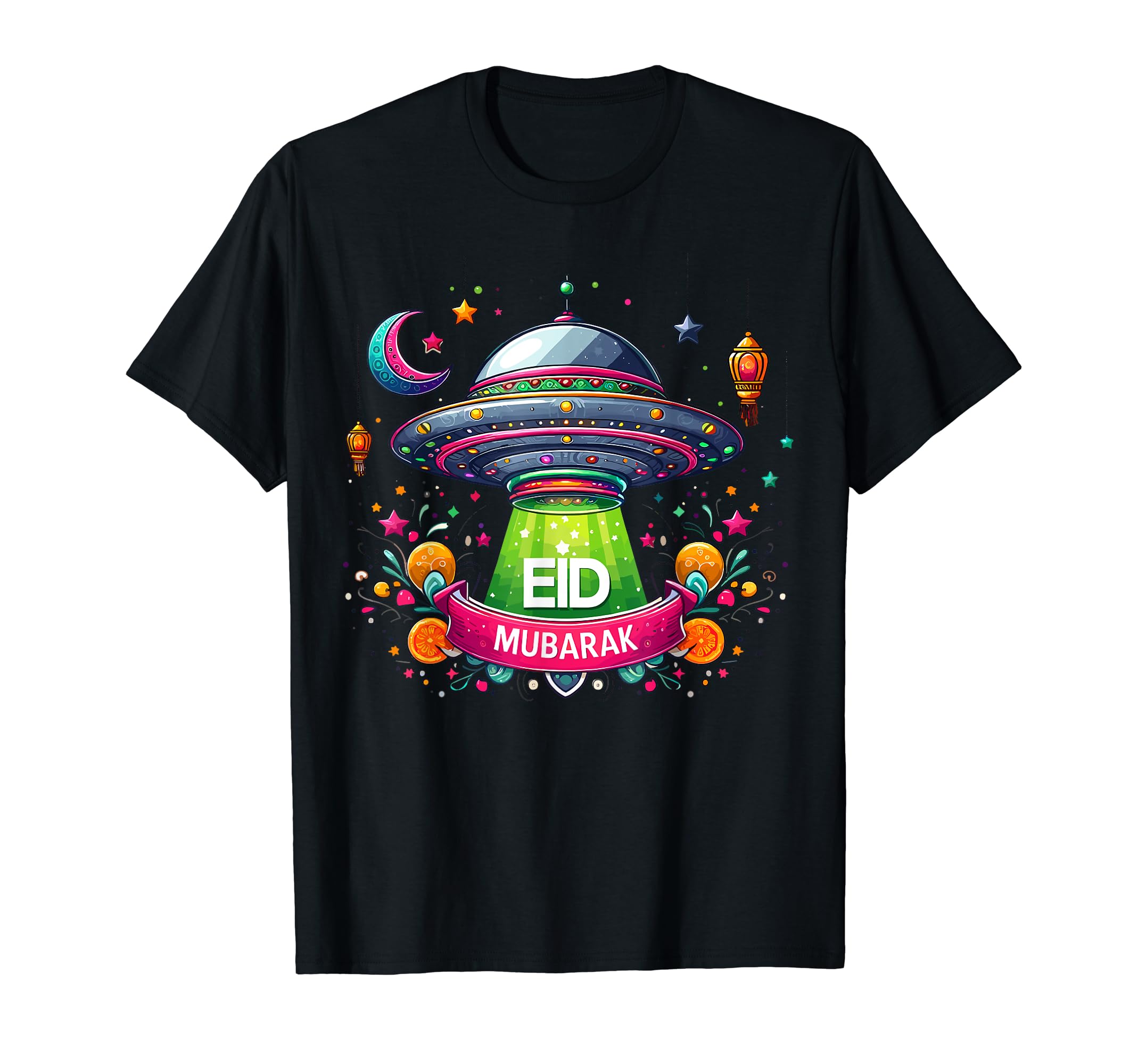 Eid Mubarak Gifts Decorations UFO Eid Al FitrFunny Eid Mubarak For Men Women Kids Muslims UFO Happy Eid T-Shirt