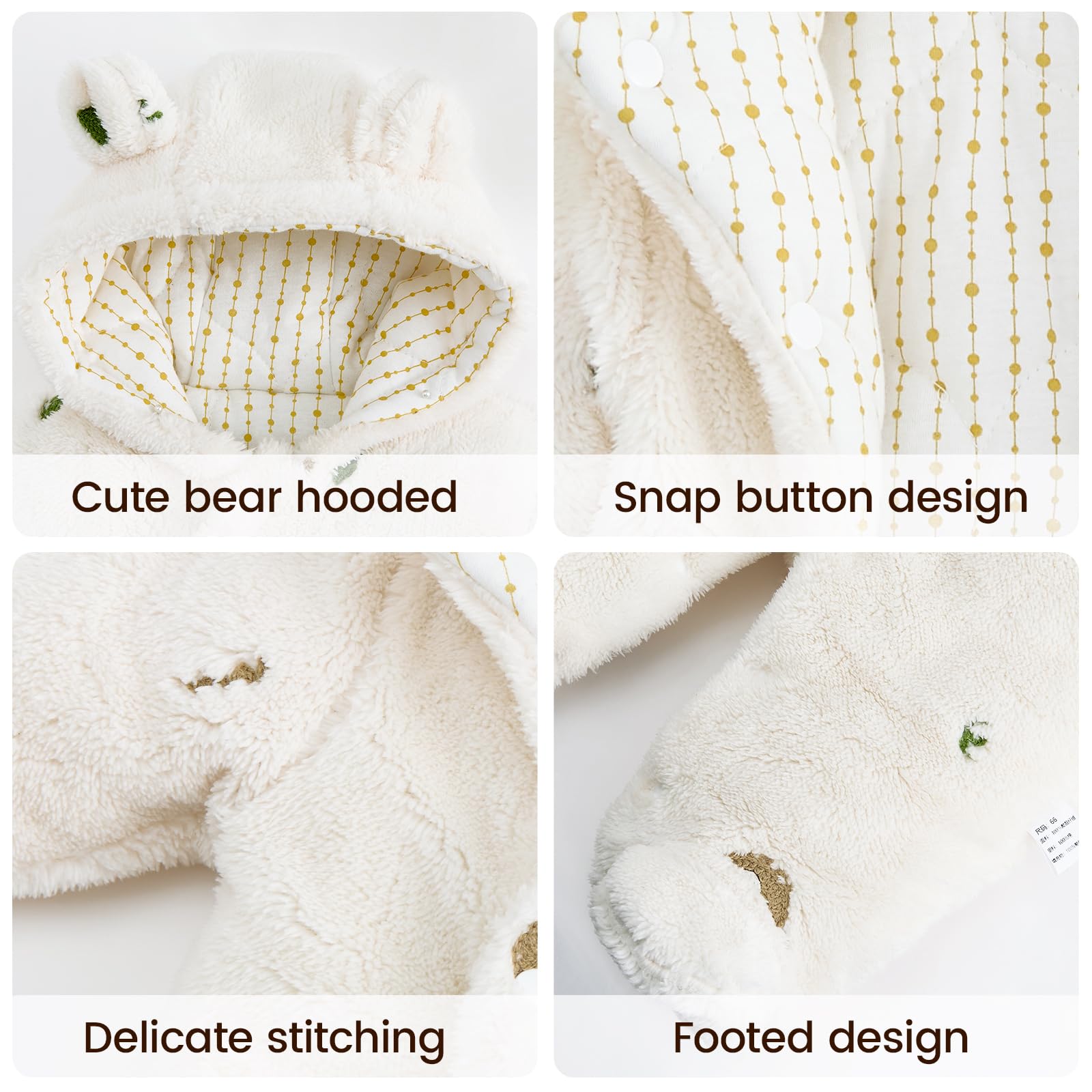 WYTbaby Combinaison de neige d'hiver pour bébé - Avec pieds - En polaire - Avec capuche - Pour nouveau-né de 0 à 12 mois
