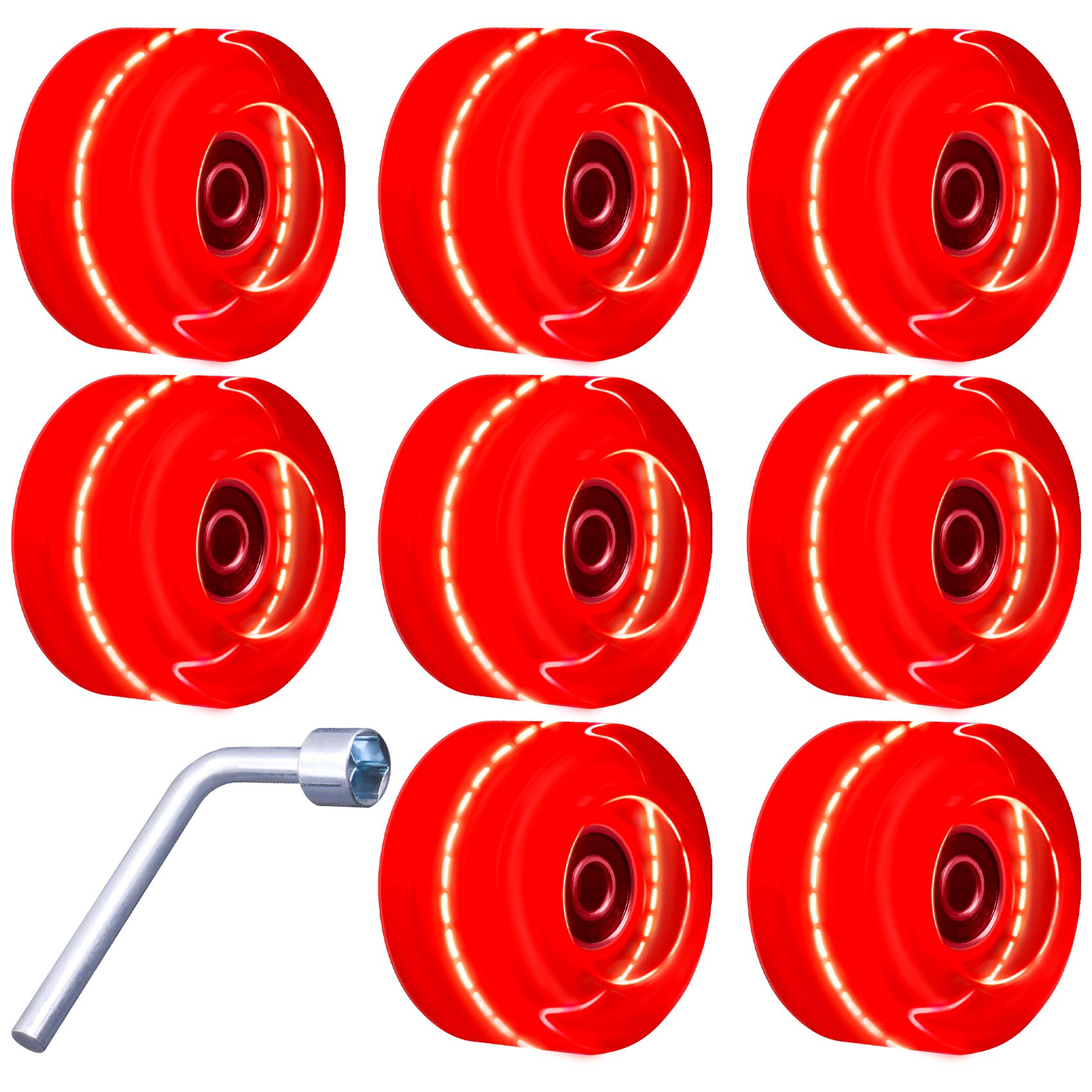 8 Pack Roller Skate Wheels with Bearings Installed Quad Light Up Wheels for Double Row Skating and Skateboard 82A