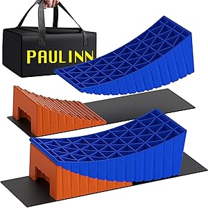PAULINN RV Camper Levelers, 2 Packs RV Leveling Blocks Heavy Duty & Upgraded Up to 35,000 lbs, Curved Leveling RV Accessories with 2 Anti-Slip Mats & Carrying Bag, Faster & Easier to Level