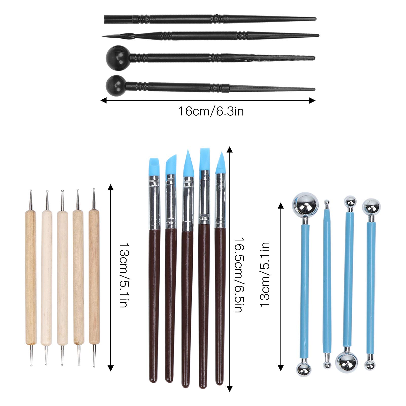 18Pcs Professional Clay Sculpting Tools, Silicone Rubber Tip Paint Pens Brushes Ball Stylus Dot Painting Tools for Pottery Craft Baking Carving Drawing Dotting Modeling Shaping