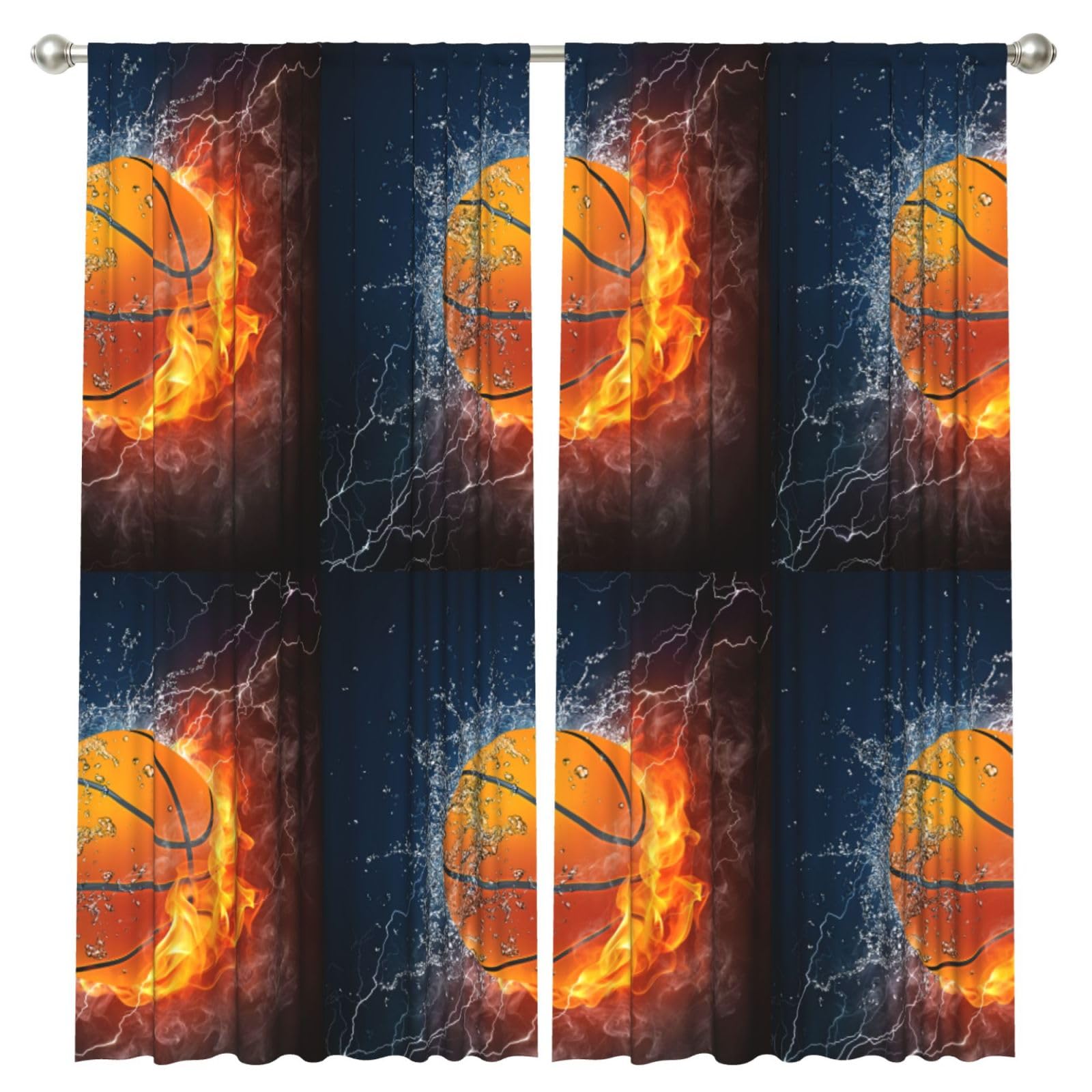 InOmak Basketball In Water And Fire, 2 Panels Window Curtains 52 x 84 Inch Blackout Curtains for Living Room Bedroom