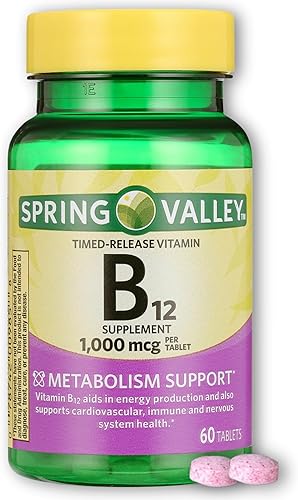 Spring Valley B12 1000 mcg-metilcobalamina liberación temporizada 60 tabletas, (1) Set con estuche Fusion Shop Store Week (1)