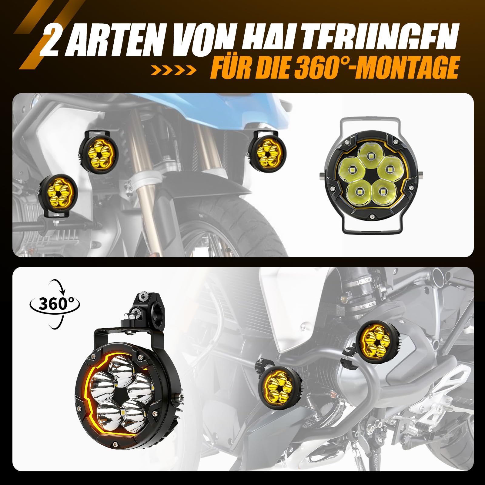 CO LIGHT 4" Motorrad LED Zusatzscheinwerfer, Nebelscheinwerfer, Motorrad LED Scheinwerfer mit DRL, mit Kabelbaum, Flash Modus, 100W 14000LM Ultrahell