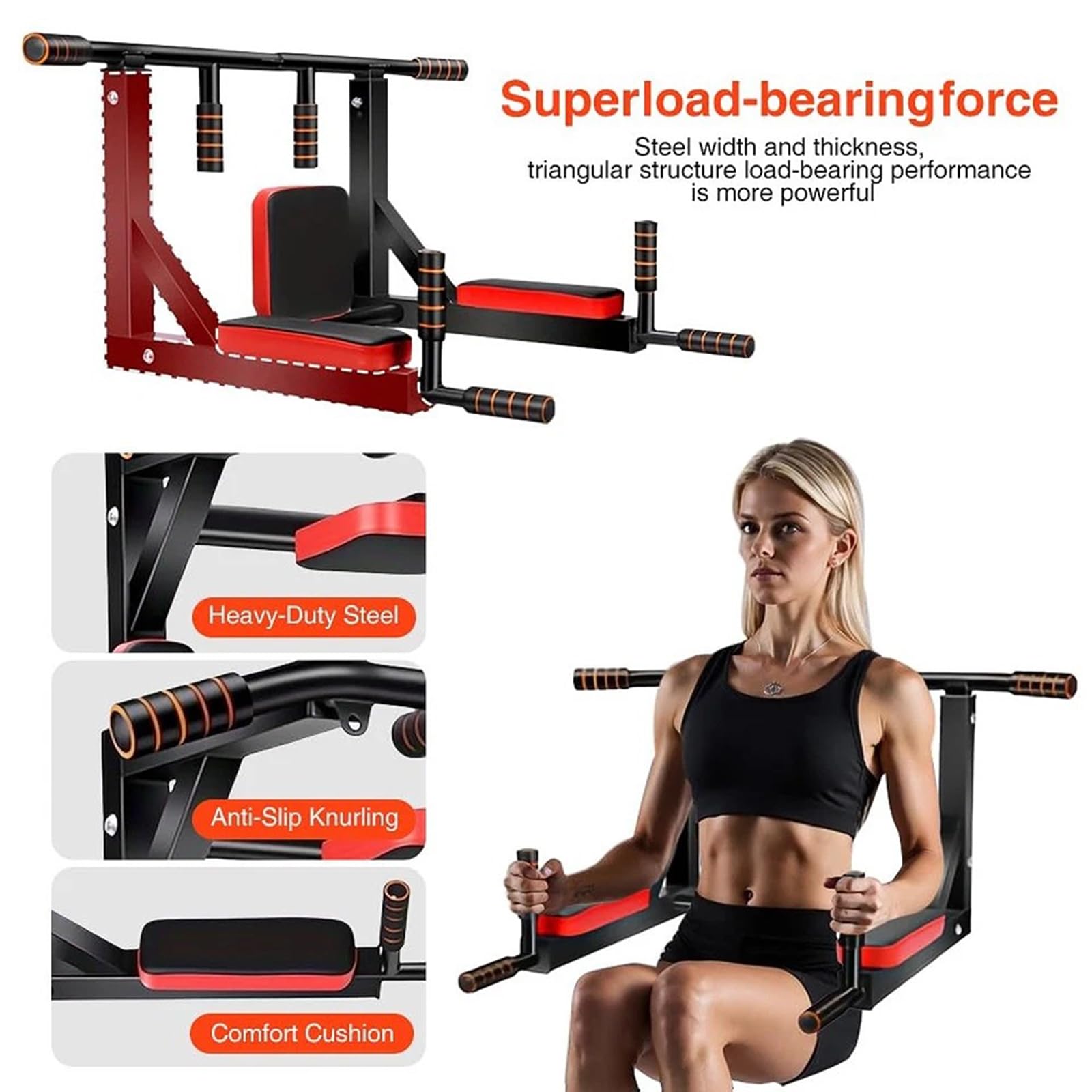 Barra De Dominadas De Pared, Equipo Multifuncional para Ejercicios De Flexiones con Agarre Múltiple, para Entrenamiento En Gimnasio En Casa, Estación De Fondos De Acero Resistente
