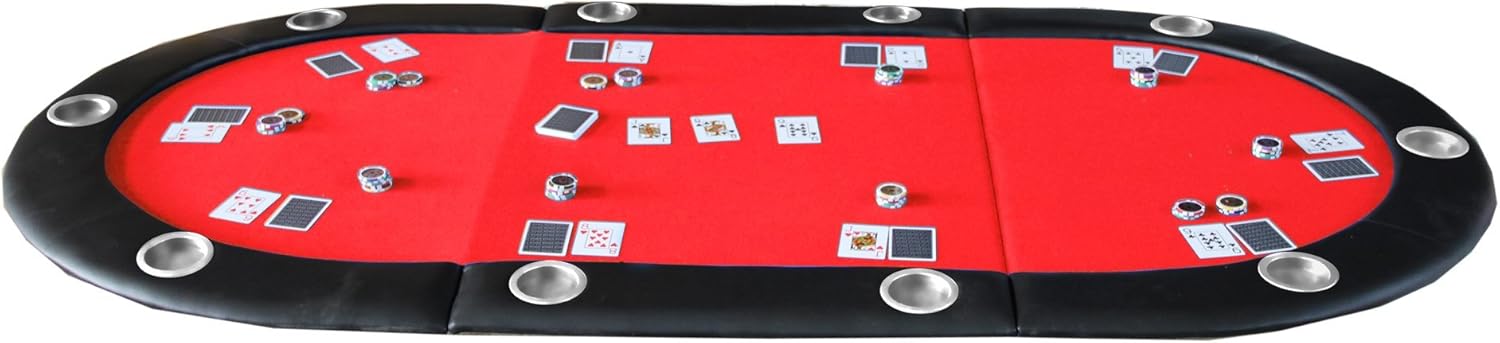 Folding Poker Table Top for 10 Players Tri Fold Texas Holdem BlackCasino Game Tabletop Red