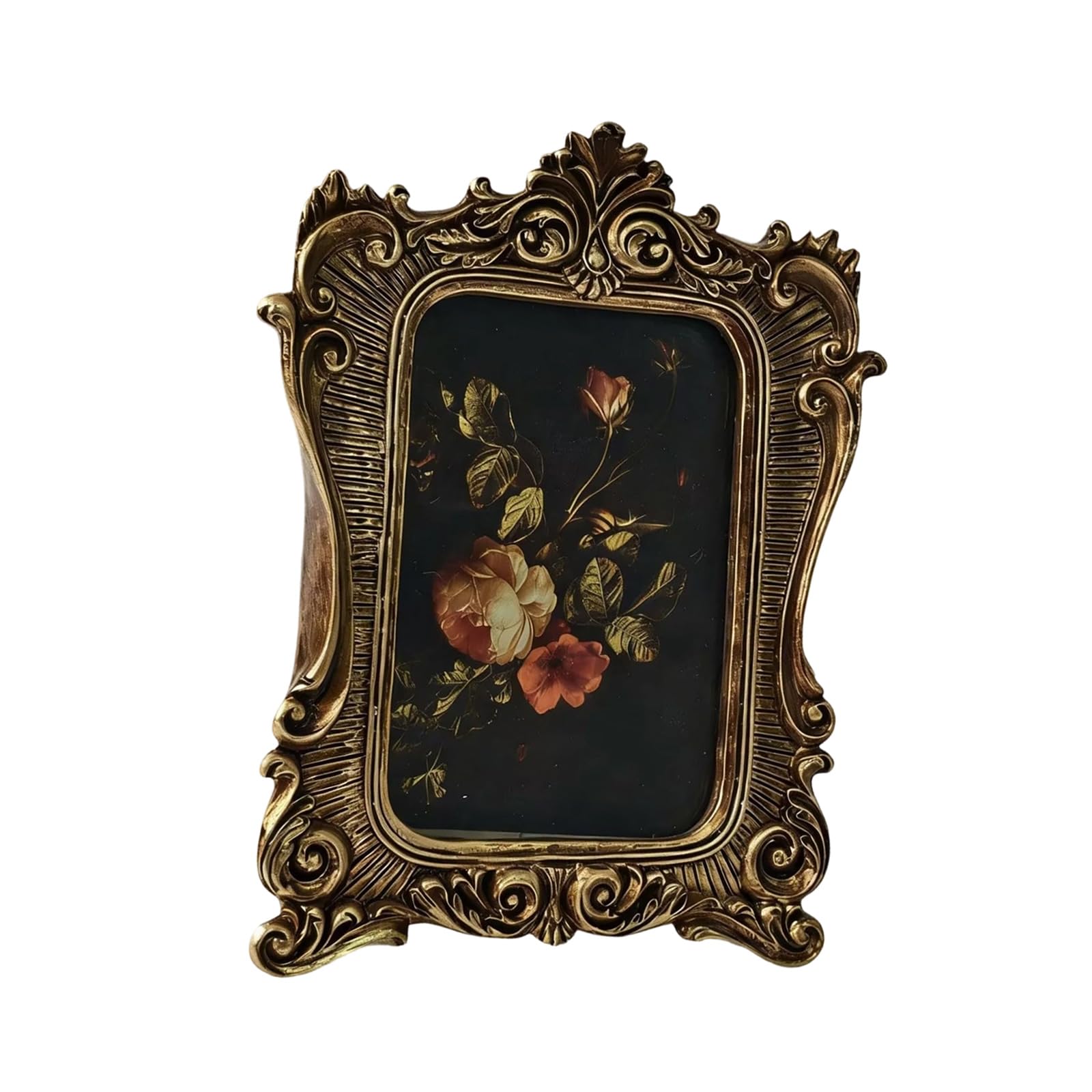 NVOQILIN Ornate Golden Resin Frame Including Stand and Hanger for Photos and Artwork Antique Frame