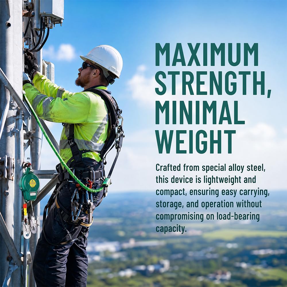 Antichute a Rappel Automatique 10M, 150 kg Harnais de Securite Anti Chute Certifié pour Couvreur Dispositif SéCurité Hauteur Dispositif de sécurité de hauteur avec Fonction Verrouillage