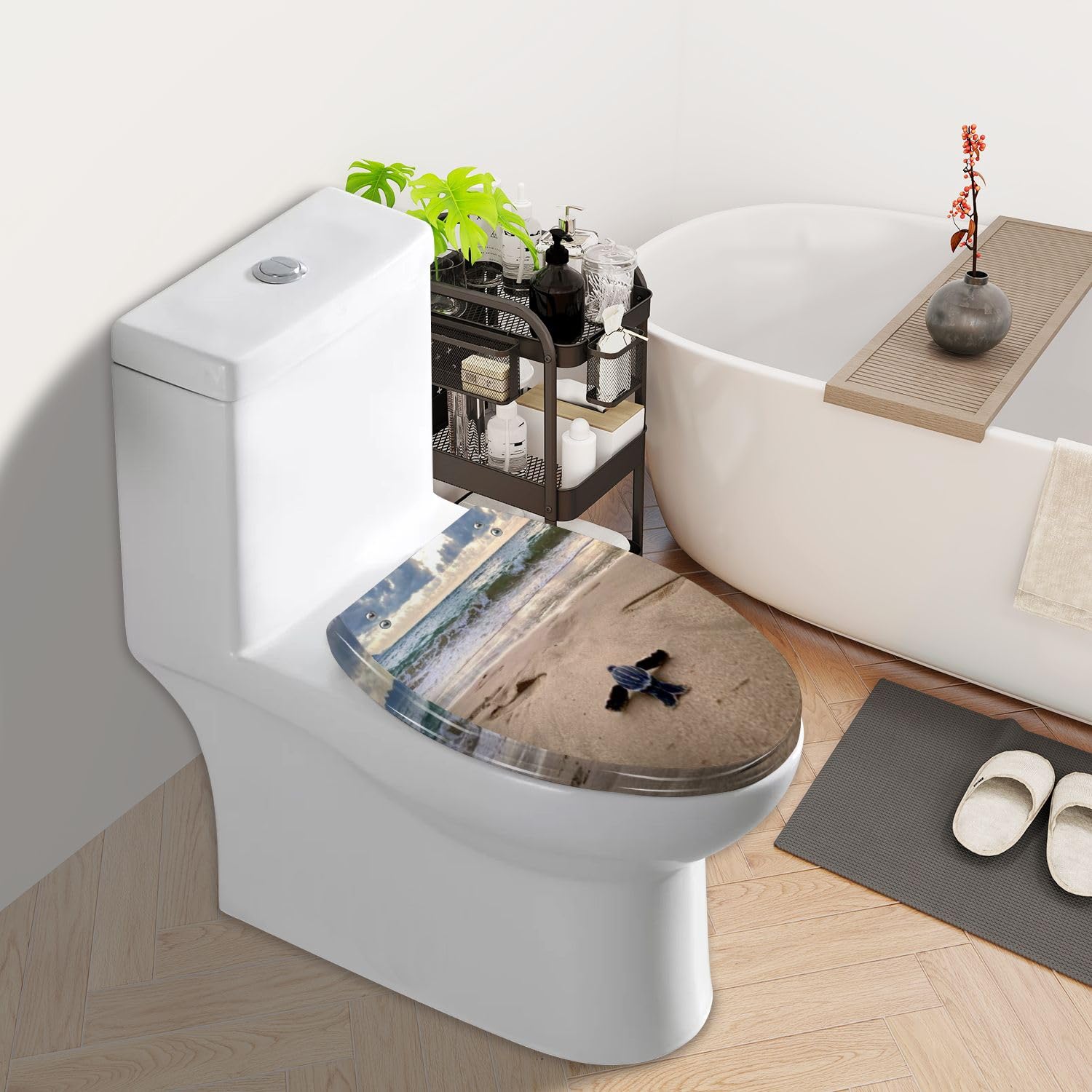 Elongated Toilet Seat Baby Turtle Resin Toilet Seat Quietly Slow Close with Quick-Release Hinges Toilet Seat with Cover Easy to Clean Install