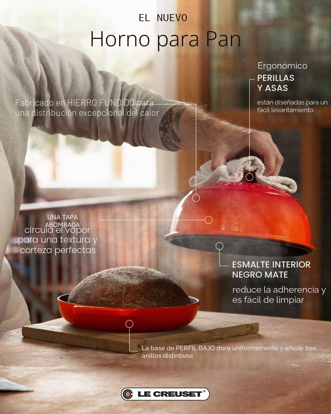 Le Creuset Horno para pan de hierro fundido Signature, 24 cm, Sea Salt