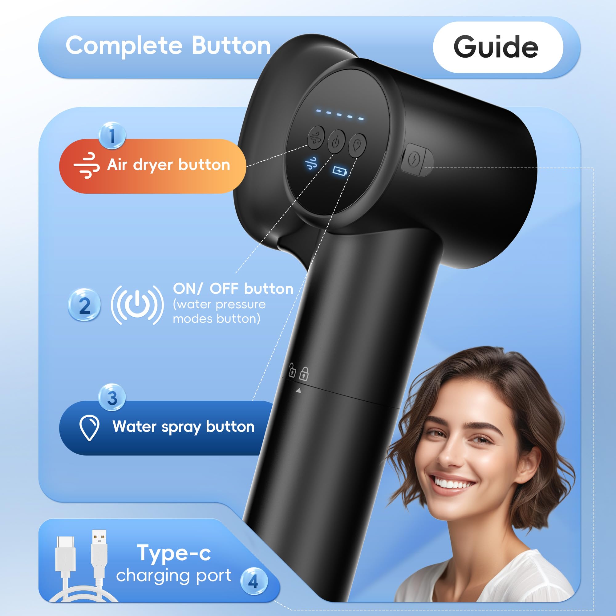 Kit de retrait de cérumen électrique 5 modes pression d'eau nettoyeur d'oreille sûr design double récipient