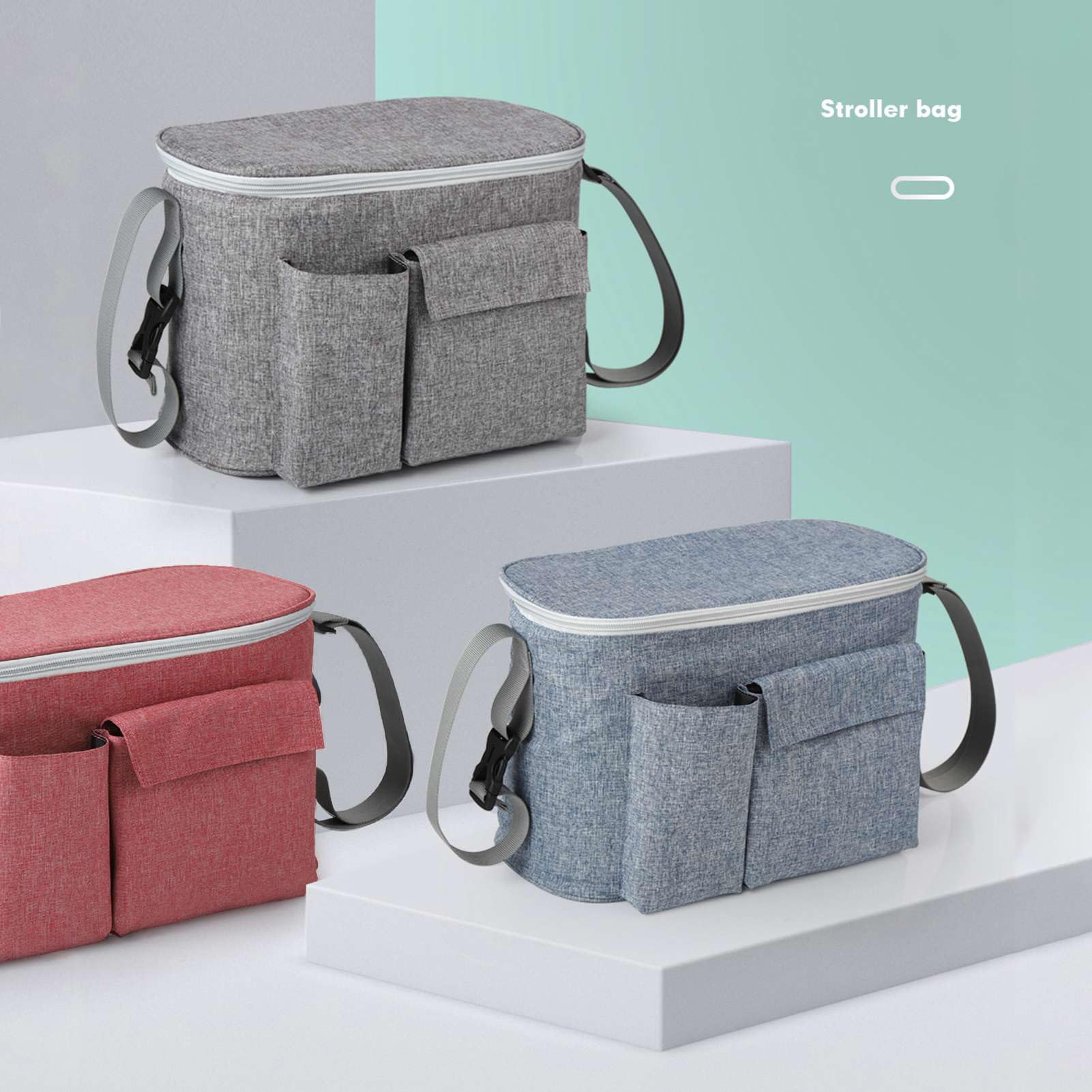 Brrnoo Stroller Caddy, Universal Stroller Organizer Storage Bag with Multiple Compartments - Image 2