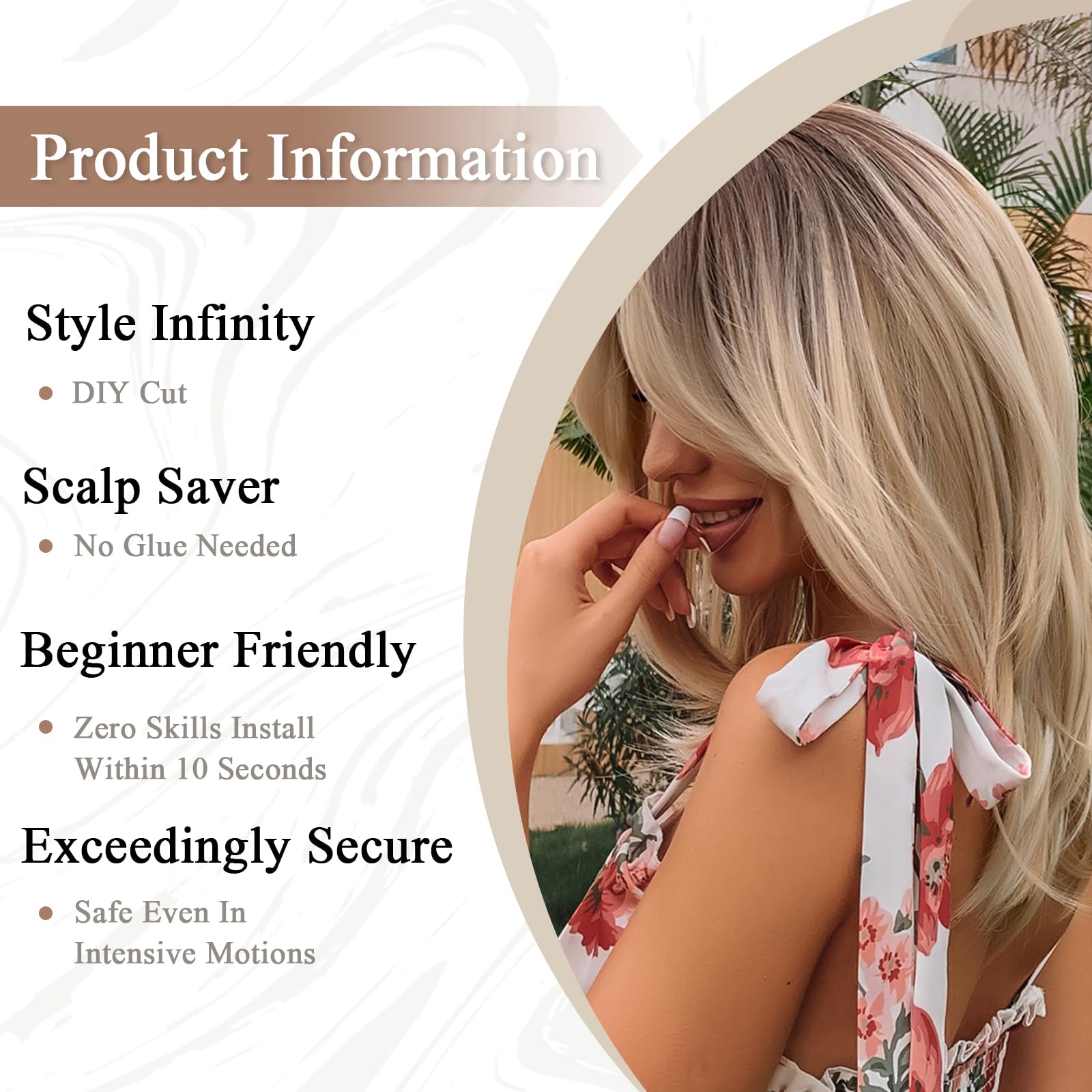 Allbell Mixed Blonde Wig with Fringe for Women Medium Length Layered Blonde Straight Wig with Curtain Bangs Short Wig with Dark Roots Synthetic Heat Resistant Fiber Wigs for Daily Use - Image 2