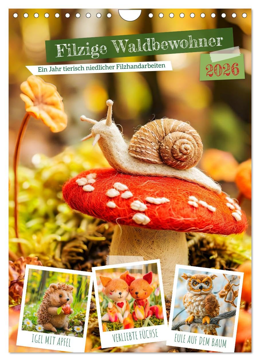 Felt forest dwellers - A year of cute animal felt handicrafts UK-Version (Wall Calendar 2026 DIN A4 Portrait), CALVENDO 12 Month Wall Calendar — image 1