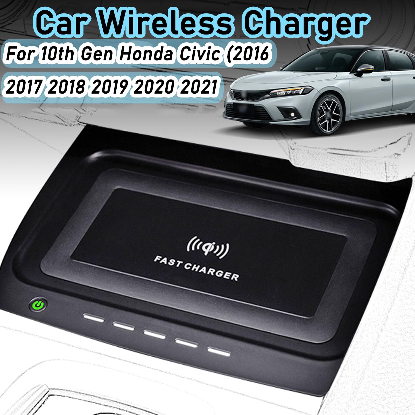 Caricabatterie Wireless per Auto per Civic di 10a Generazione, Tutti i Modelli, Accessorio con Ricarica Rapida Wireless da 15 W e USB Qc3.0, Regalo per la Famiglia