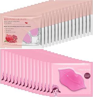 Felico 30Pcs Collagen Lip Masks & Red Pomegranate Under Eye Patches - Hydrating Anti-Aging for Dark Circles, Puffiness, Wrinkles