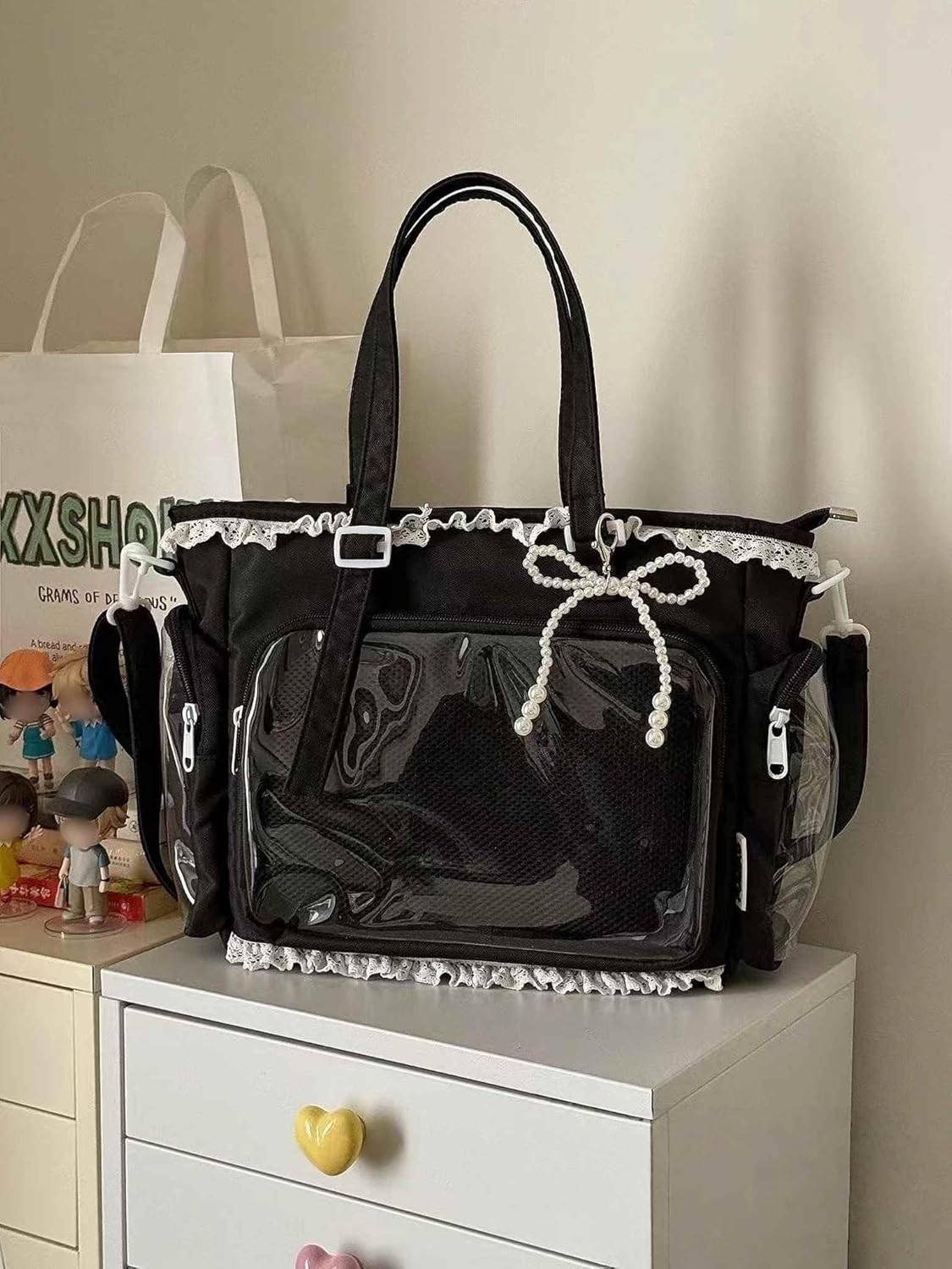 Ita Crossbody Tote Bag, Pin Display Bag with Insert, Cute Messenger Bag, Tote Bags with Zipper Ruffle, Y2k Aesthetic Trendy - Image 9