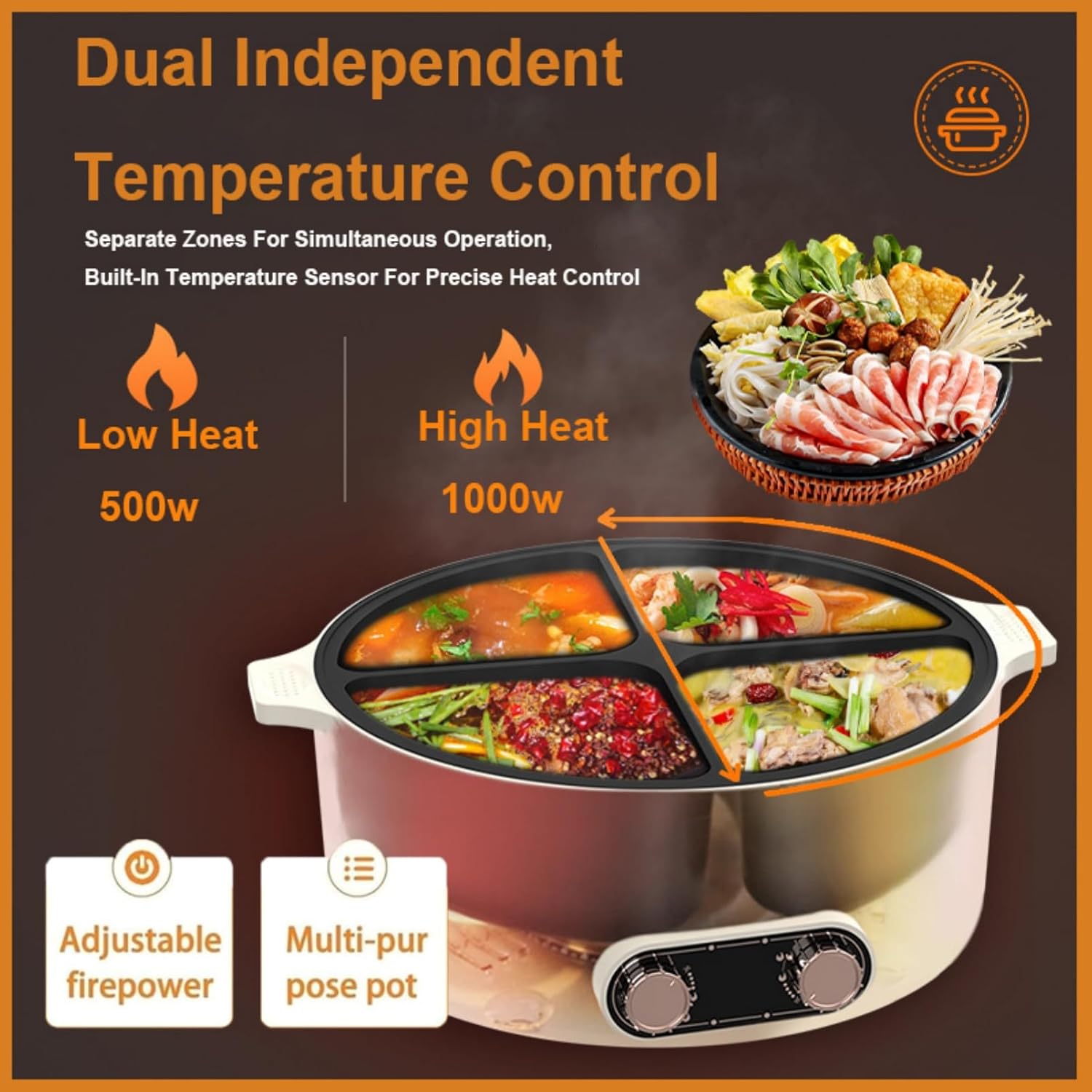 Four Grid Multifunctional Stew Pot, Electric Pot 4 Compartment 4 Compartment Divider Cooker -6L Shabu Shabu Pot Electric Large For Home Party