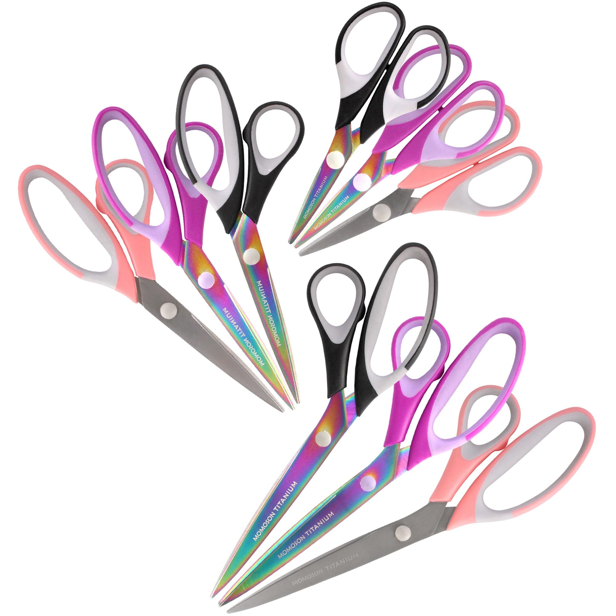 BambooMN Titanium Softgrip Scissors Set for Sewing, Arts, Crafts, Office - 3 Sets of 3 - Assortment 99