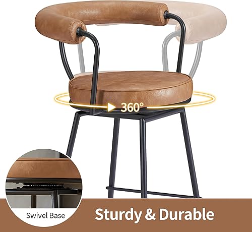 Miniatura 3 de Art Leon Taburete de bar giratorio, moderno taburete de bar de piel sintética de altura, taburete de mostrador de 30 pulgadas con respaldo para isla