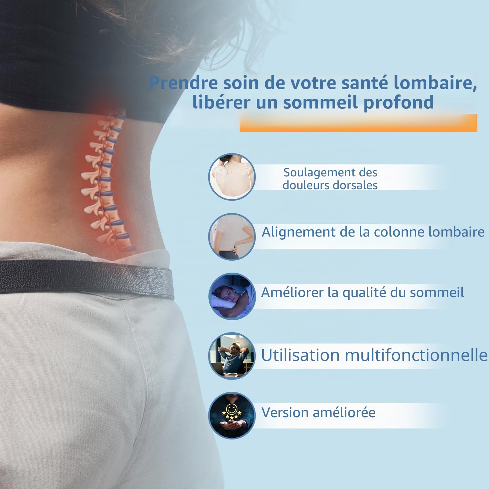 Hydomi Oreiller de soutien lombaire pour lit, oreiller en mousse à mémoire de forme en gel rafraîchissant pour les douleurs dans le bas du dos, coussin de soutien lombaire ergonomique pour le sommeil,