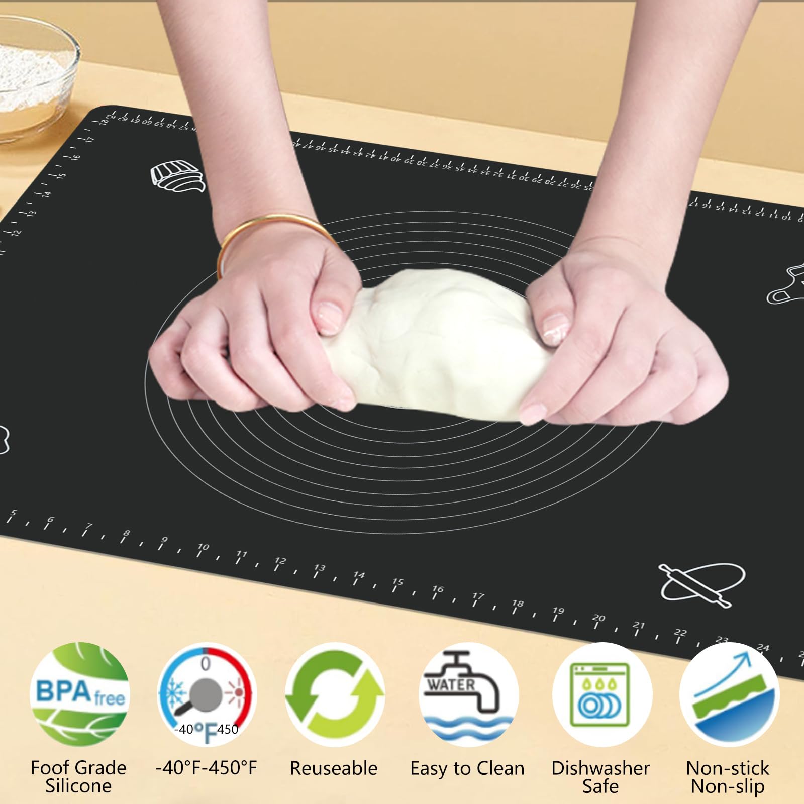 Banneton - Cestino per lievito in silicone, pieghevole, ovale, 27,3 cm, rotondo, 25,5 cm, set completo di utensili essenziali per fare il pane, facile da pulire e conservare