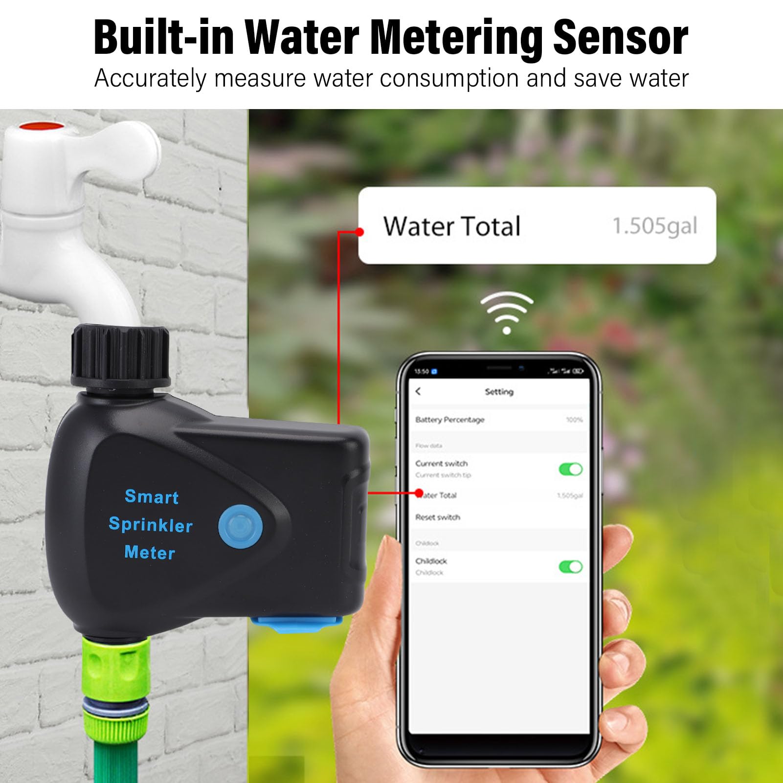 WiFi timer irrigazione timer irrigatore timer irrigazione WiFi timer irrigazione una presa sensore di misurazione dell'acqua integrato supporto per TUYA telecomando