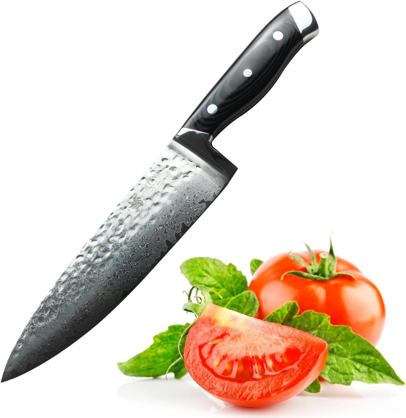 SWITYF Damascus Chef Knife 8" Professional VG10 Japanese Steel core,Ergonomic G10 Handle Blade Alveolar Design