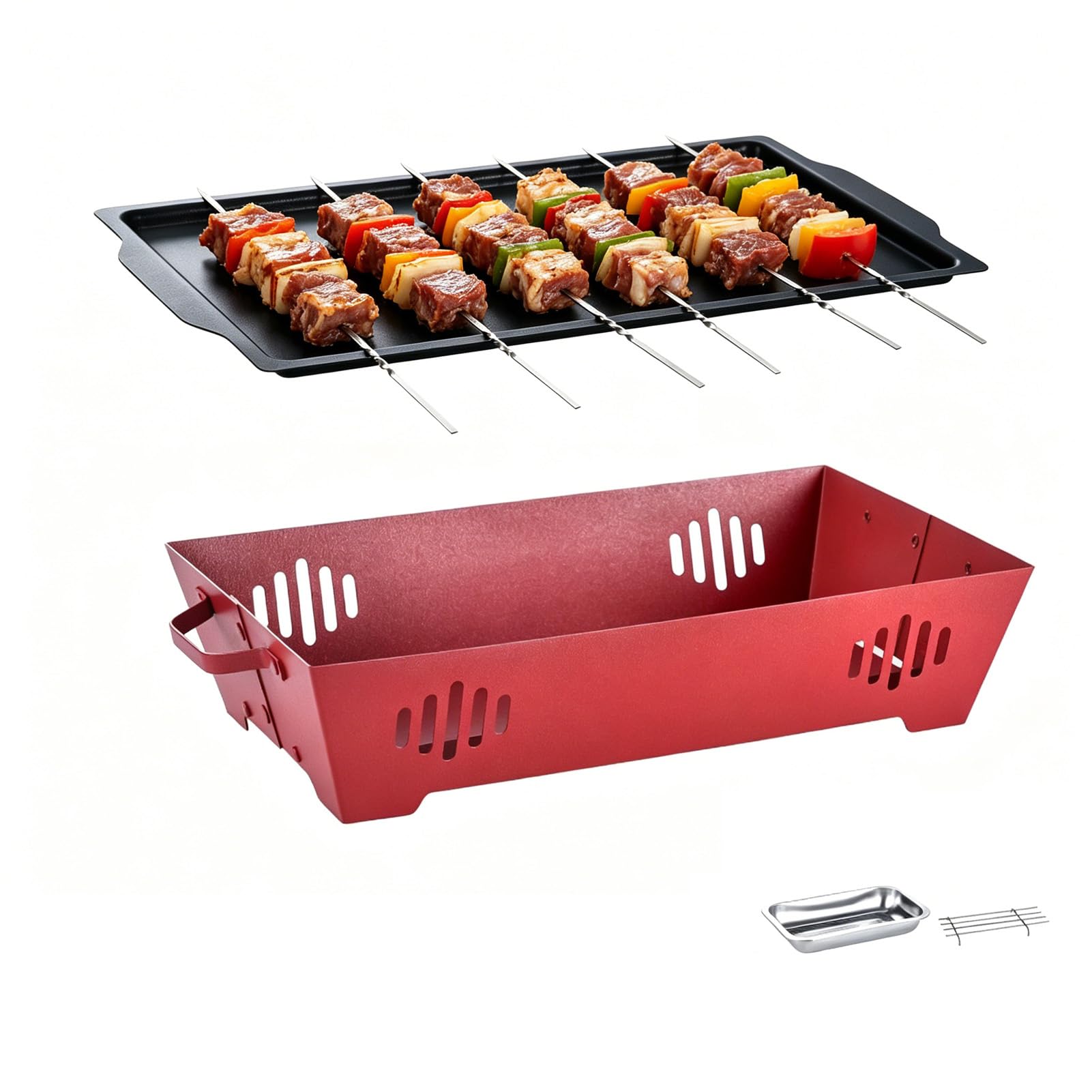 Warmhalteplatte Grillgut, Aluminiumlegierung Grill Warmhalteplatte mit Antihaftbeschichtung Speisenwärmer, Grillgut Warmhalten für Buffet und Camping Grill (Holzkohle-Rot)