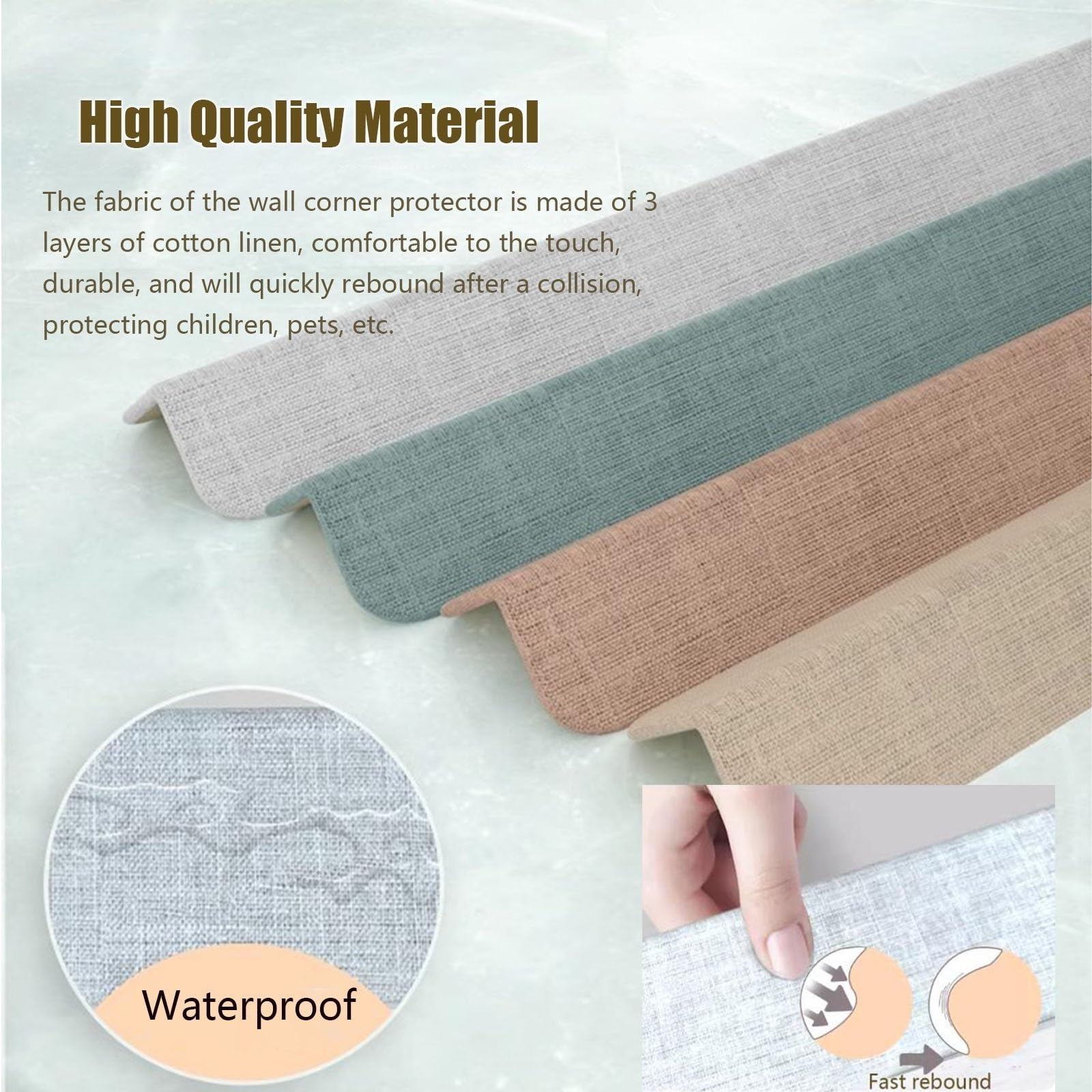 Protector de Esquina para Marcos de Cama, Protectores de Esquina de Pared de Lino de Algodón para Proteger Paredes con Adhesivo Fuerte Mejorado, para Bebé/Muebles/Puerta/Mesas/Cubrir Tiras de Parachoq