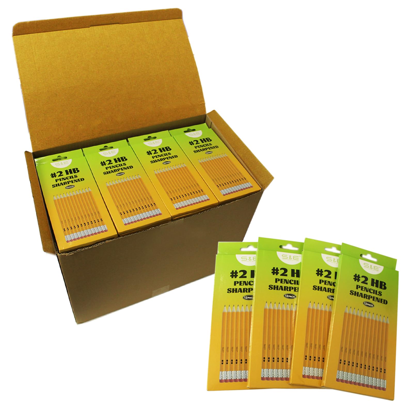 S & E TEACHER'S EDITION Lot de 1 728 crayons pré-taillés avec gomme sur le dessus, crayons n°2 HB en vrac, golf, salle de classe, étain, 12 pièces/boîte (144 boîtes)