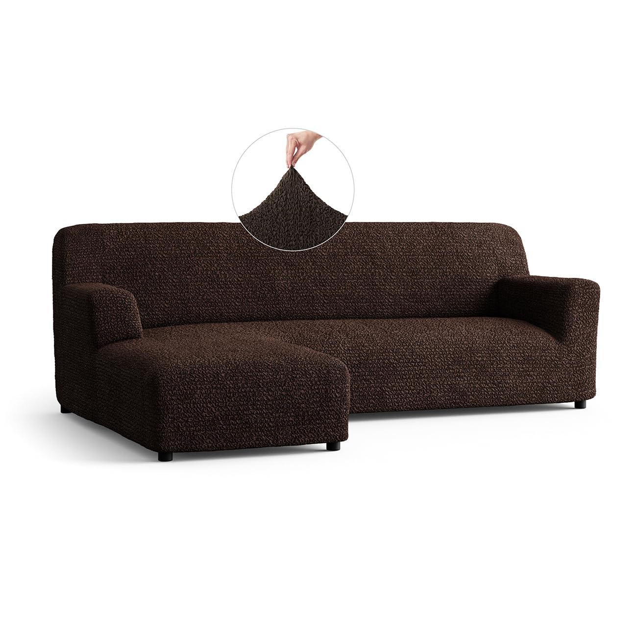 PAULATO - Bezug für Sofas mit linker Halbinsel (gesehen von vorne), Bezug für Ecksofa aus Mikrofaser, Kratzfest, maschinenwaschbar, Made in Italy, Braun