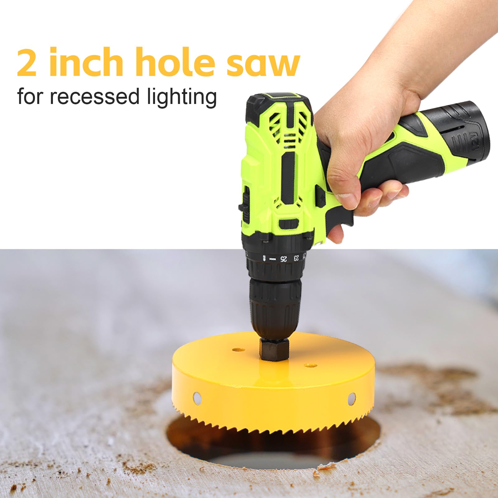 55mm Hole Saw, HSS Bi-Metal Hole Cutter with Drill Bit, Heavy Duty Hole Saw for Wood Plastic, Drywall, Fiberglass, Yellow - Image 4