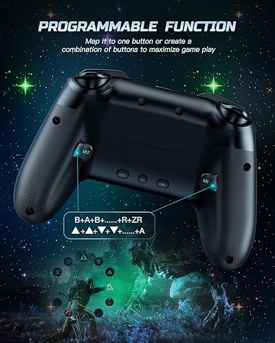 Vista 4 de Switch Controller Compatible with SwitchLiteOLEDPC WindowsiOSAndroid, 1000mAh Programmable Wireless Switch Pro Controller with Cool RGB Star Light