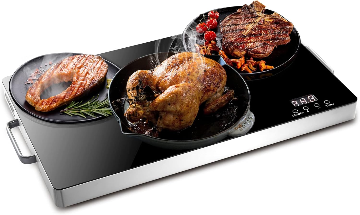 OCTAVO Electric Warming Tray, Tempered Glass Top Food Warmer Plate, Food Warming Tray With Timer Function, Electric Food Hot Plate Catering Dish For Parties, Banquets, Wedding, Catering, Buffet OC-601