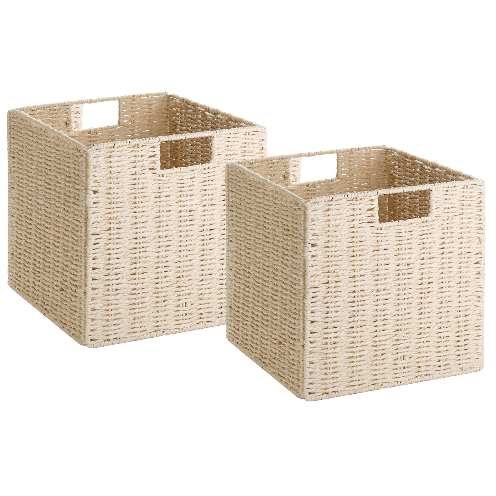 Vagusicc Wicker Storage Basket, Set of 2 Handwoven Wicker Basket, Foldable Storage Baskets Organizer Cube Bins with Handles for Shelves Bathroom Organization & Decoration, 33 x 33 x 33 cm, Orange