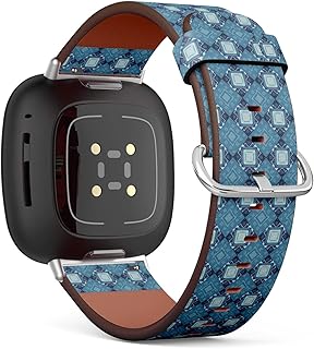 CJBROES Replacement Leather Watch Band, Compatible with Fitbit Versa 3 and Fitbit Sense of Wristband Bracelet Accessory - Brushed Squares Textured
