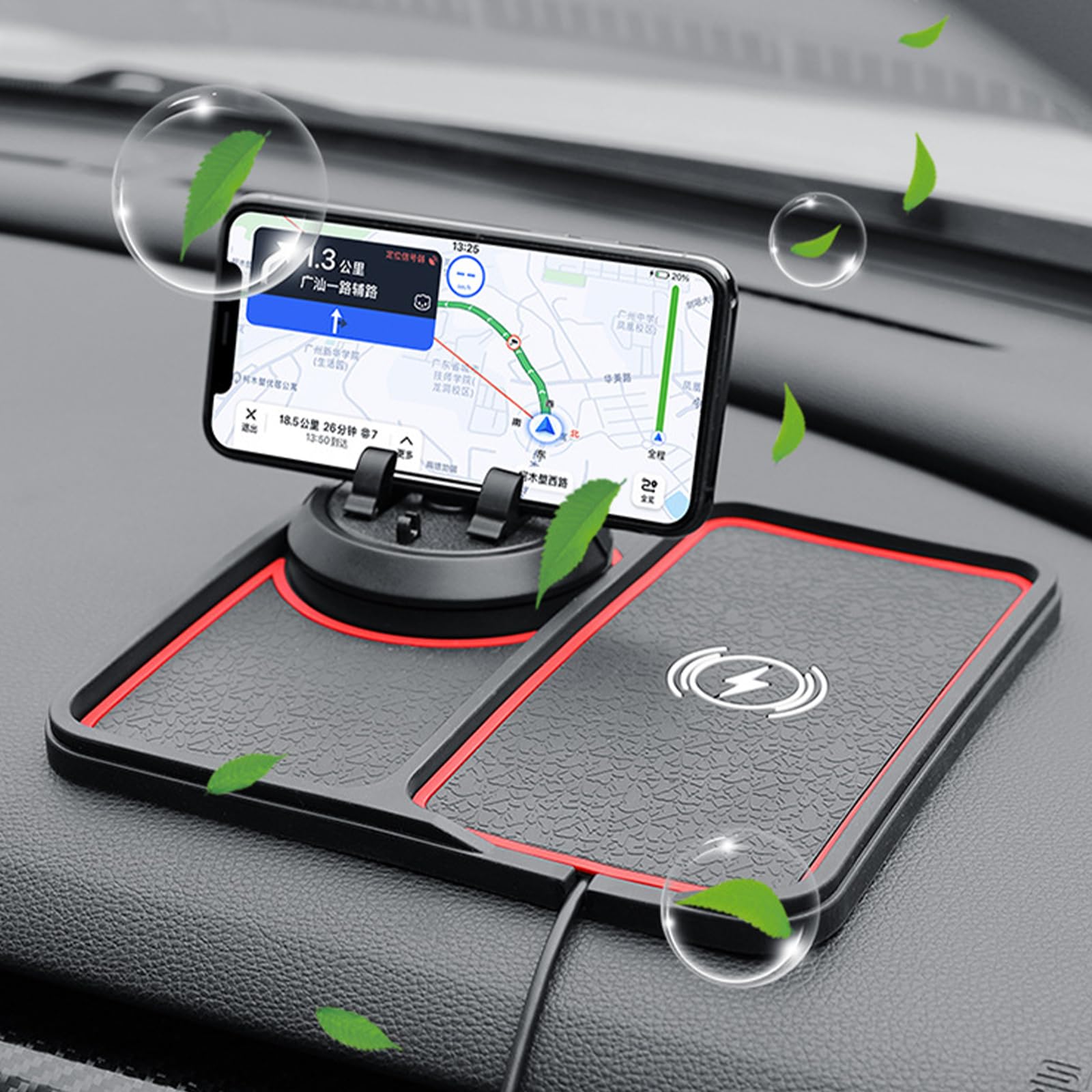 Caricatore da auto wireless e supporto per telefono con base antiscivolo rotazione a 360 gradi per tutti i telefoni