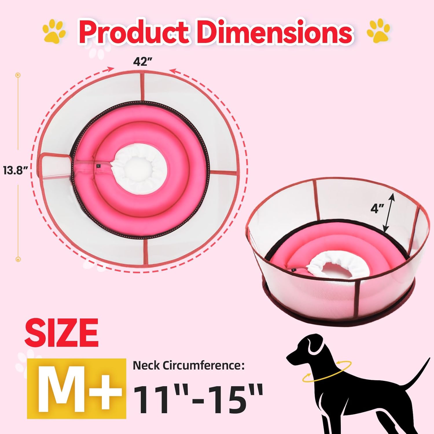 Upgraded Inflatable Dog Cone Collar for Dogs After Surgery,Adjustable Soft Elizabethan Collar for Medium Large Dogs,Comfortable Dual-Ring Dog Cone with Detachable Transparent Anti-Licking Shield(M+)