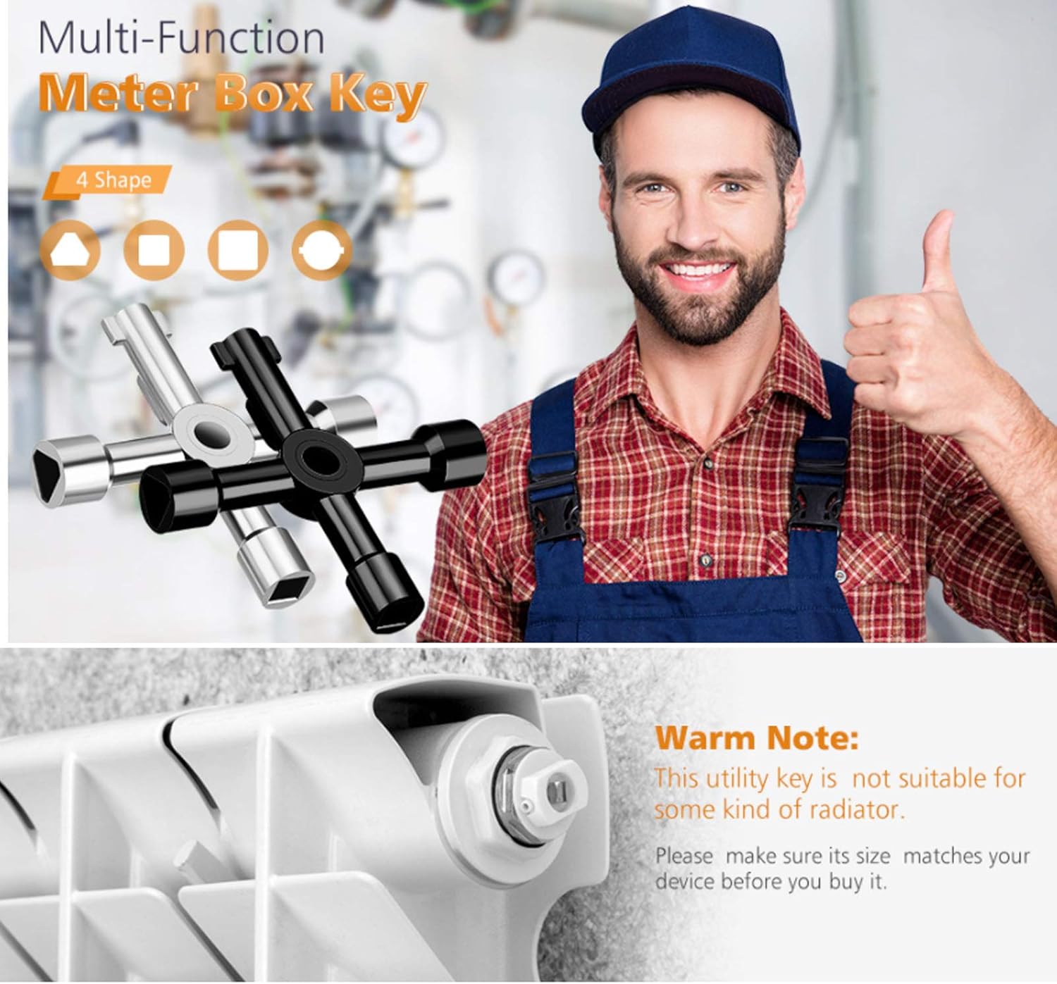 4 Way Cross Key Multi-Functional 4 in 1 Universal Utilities Key with Bit, Electrical Cupboard Box, Train Door, Water Meter Valve Gas Electric Meter Cabinets（Type G，Black）