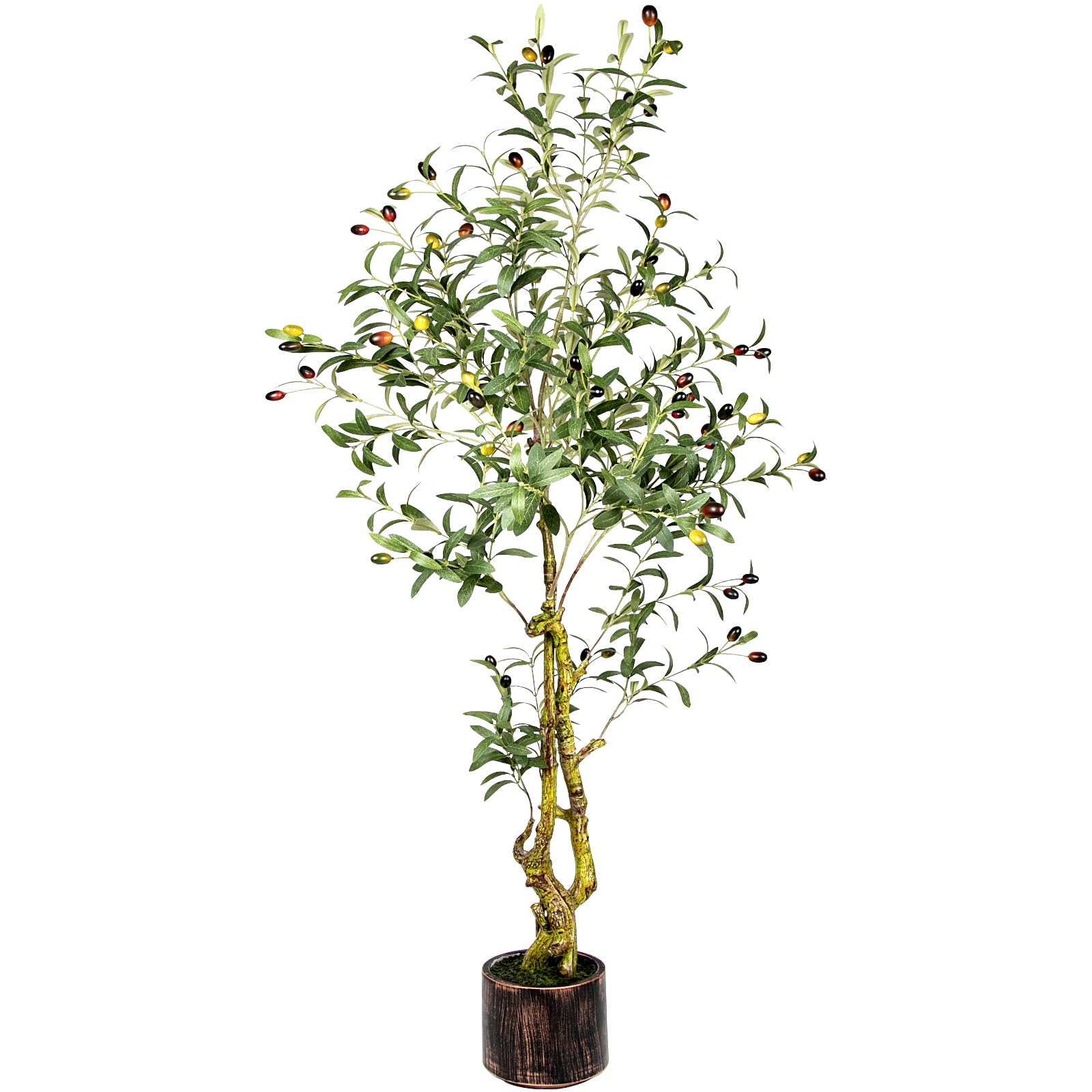 5FT Artificial Olive Tree Indoor - Lifelike Fake Olive Tree with Branches, Leaves & Fruits, Realistic Faux Tree for Bathroom, Office, Bedroom Decor, Compact Home Decor Plants